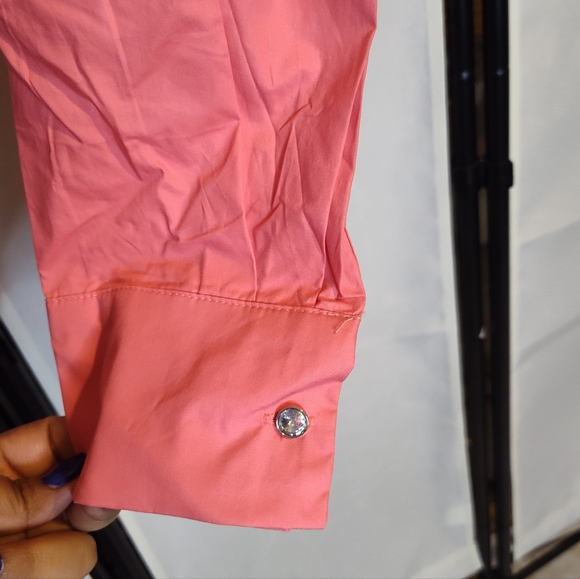 Long Sleeve Collar Rhinestones Cropped Top - Picture 3 of 9